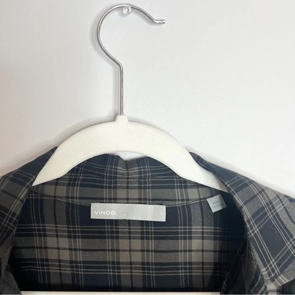 Vince Plaid Easy Pullover Cotton Dress in Military - Picture 5 of 6